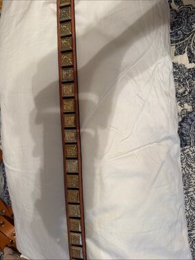 Brown Leather Western Concho Belt with Silver-Tone Squares